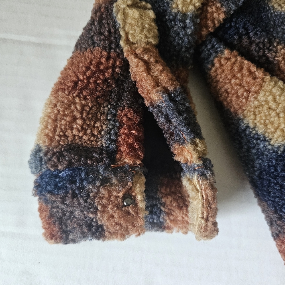 Scene & Heard Childs Jacket Size 4-5 Brown Navy Plaid Snap Front Teddy Fabric - Picture 6 of 11